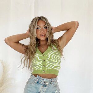 LANE 201 Lime Zebra Print Halter Top